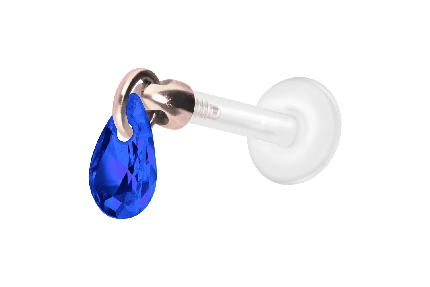 PTFE Labret Piercing mit Innengewinde + Titan-Aufsatz KRISTALLTROPFEN